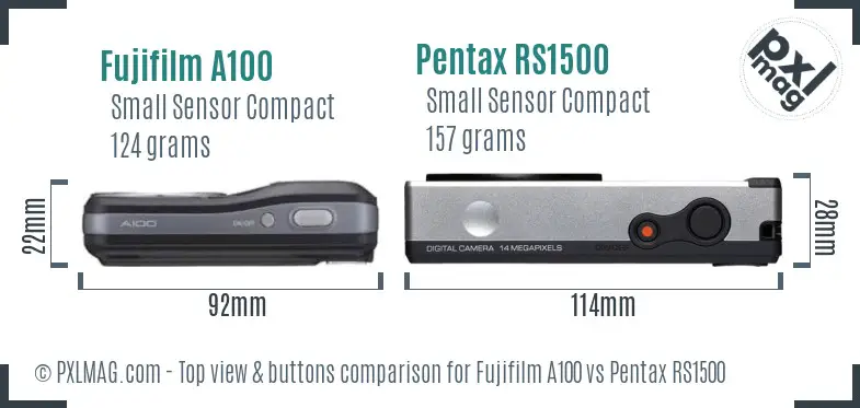Fujifilm A100 vs Pentax RS1500 top view buttons comparison