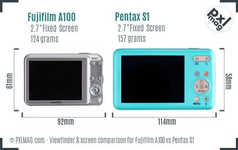 Fujifilm A100 vs Pentax S1 Screen and Viewfinder comparison