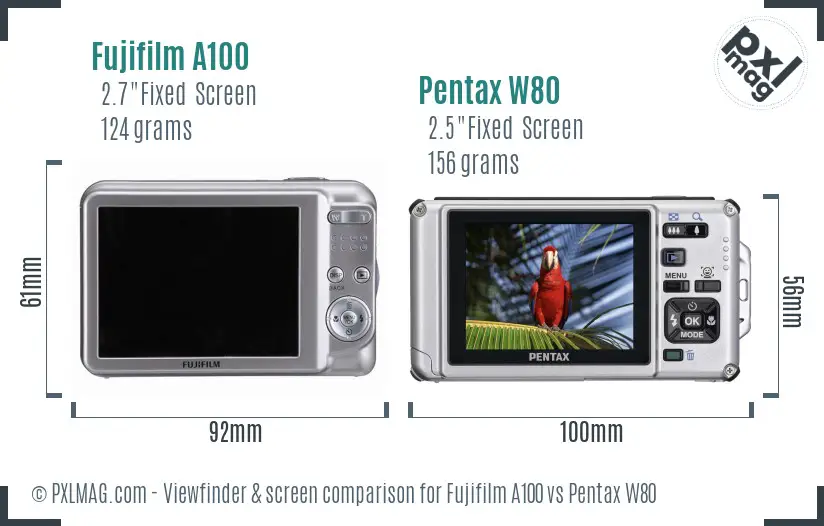 Fujifilm A100 vs Pentax W80 Screen and Viewfinder comparison Fujifilm A100 vs Pentax W80 Screen and Viewfinder comparison