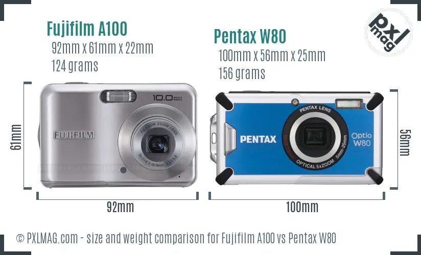 Fujifilm A100 vs Pentax W80 size comparison Fujifilm A100 vs Pentax W80 size comparison