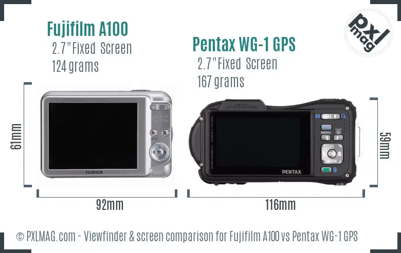 Fujifilm A100 vs Pentax WG-1 GPS Screen and Viewfinder comparison