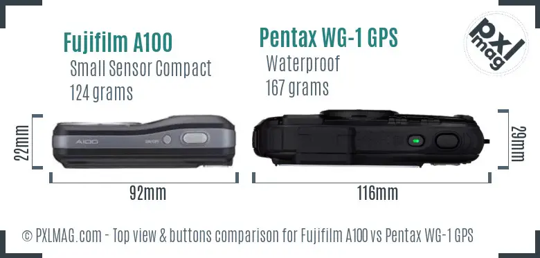 Fujifilm A100 vs Pentax WG-1 GPS top view buttons comparison