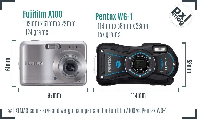 Fujifilm A100 vs Pentax WG-1 size comparison