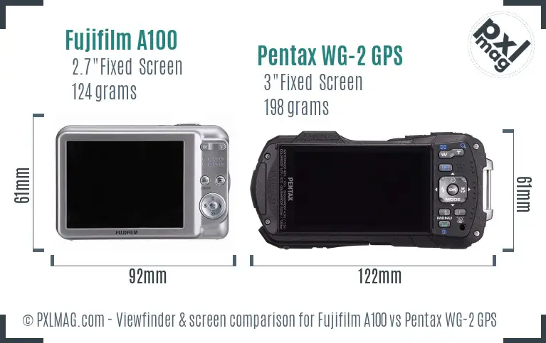 Fujifilm A100 vs Pentax WG-2 GPS Screen and Viewfinder comparison