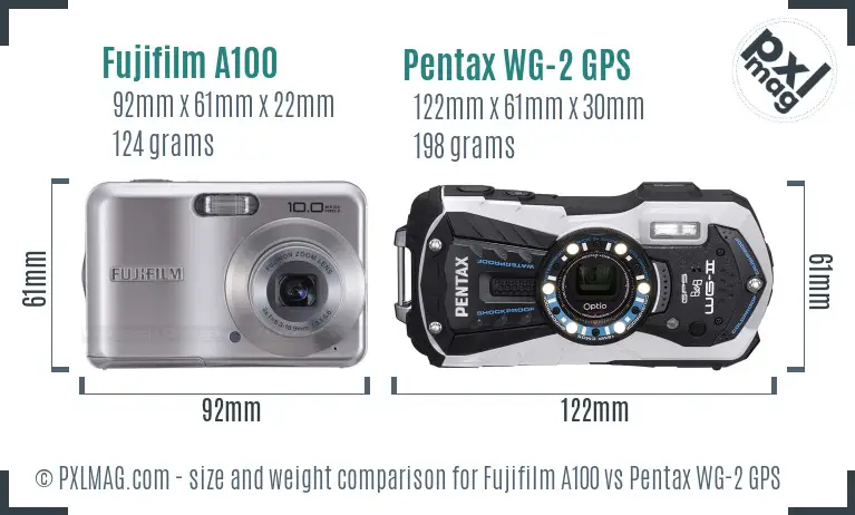 Fujifilm A100 vs Pentax WG-2 GPS size comparison
