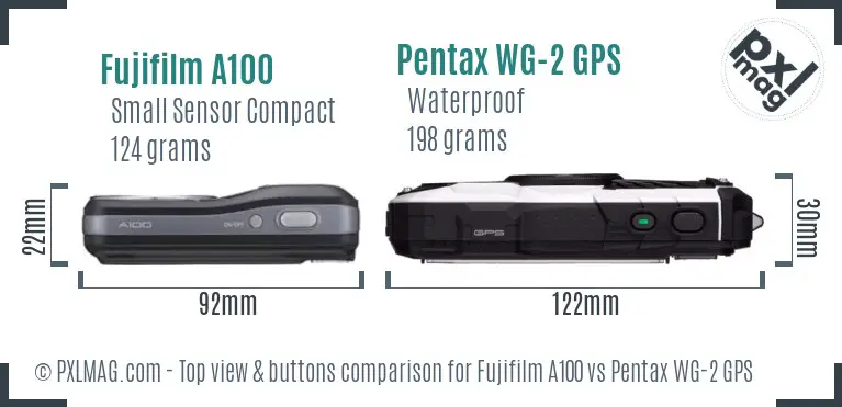 Fujifilm A100 vs Pentax WG-2 GPS top view buttons comparison