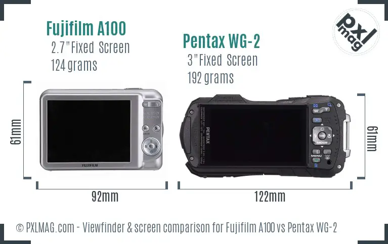 Fujifilm A100 vs Pentax WG-2 Screen and Viewfinder comparison