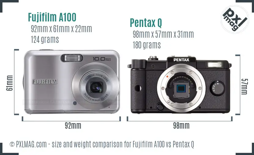 Fujifilm A100 vs Pentax Q size comparison