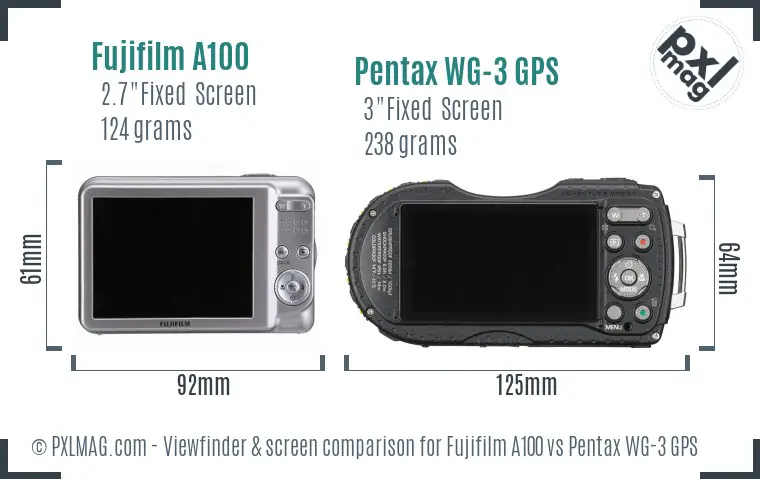 Fujifilm A100 vs Pentax WG-3 GPS Screen and Viewfinder comparison