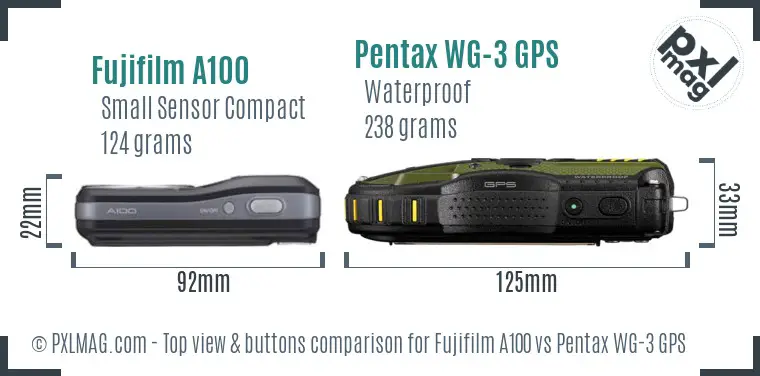 Fujifilm A100 vs Pentax WG-3 GPS top view buttons comparison