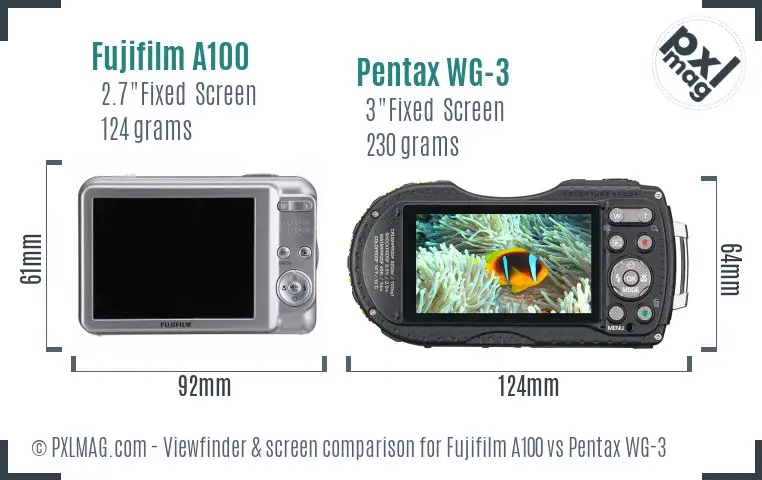 Fujifilm A100 vs Pentax WG-3 Screen and Viewfinder comparison