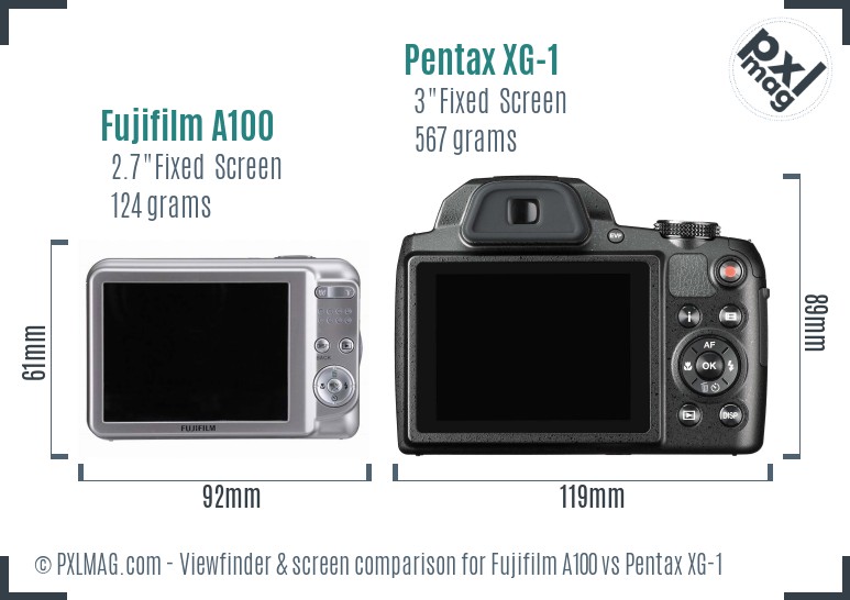 Fujifilm A100 vs Pentax XG-1 Screen and Viewfinder comparison