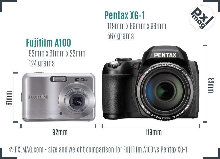 Fujifilm A100 vs Pentax XG-1 size comparison