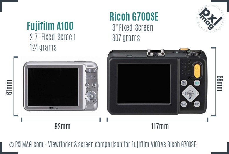 Fujifilm A100 vs Ricoh G700SE Screen and Viewfinder comparison