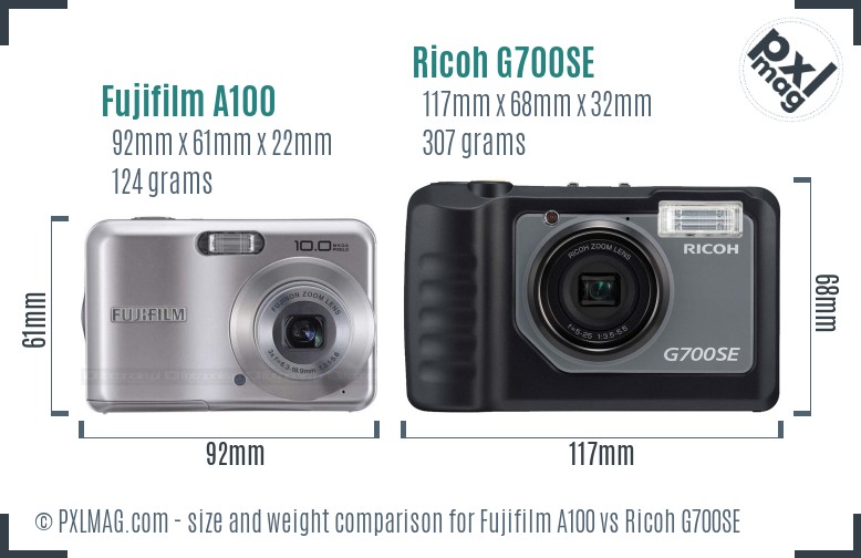 Fujifilm A100 vs Ricoh G700SE size comparison