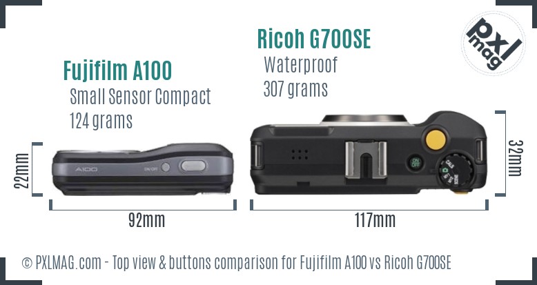 Fujifilm A100 vs Ricoh G700SE top view buttons comparison