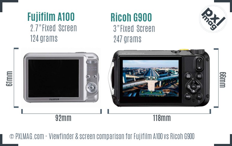 Fujifilm A100 vs Ricoh G900 Screen and Viewfinder comparison