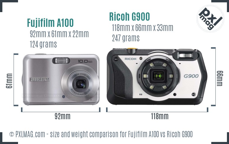 Fujifilm A100 vs Ricoh G900 size comparison Fujifilm A100 vs Ricoh G900 size comparison