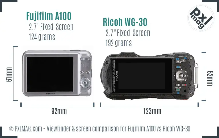 Fujifilm A100 vs Ricoh WG-30 Screen and Viewfinder comparison