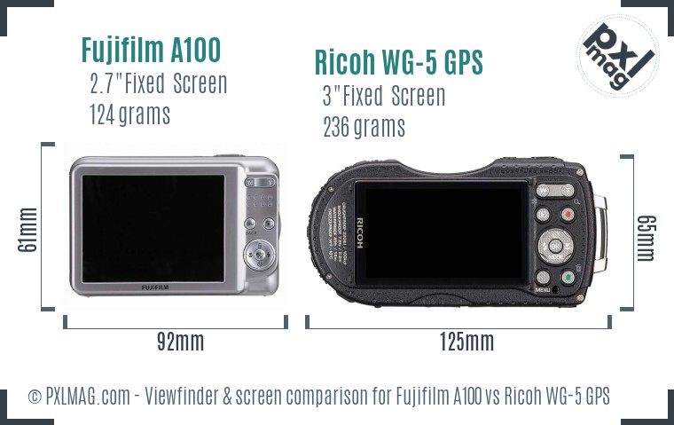 Fujifilm A100 vs Ricoh WG-5 GPS Screen and Viewfinder comparison
