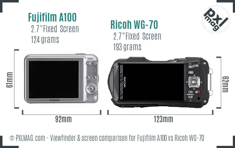 Fujifilm A100 vs Ricoh WG-70 Screen and Viewfinder comparison