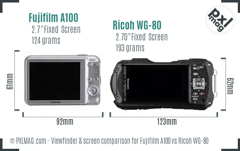 Fujifilm A100 vs Ricoh WG-80 Screen and Viewfinder comparison Fujifilm A100 vs Ricoh WG-80 Screen and Viewfinder comparison