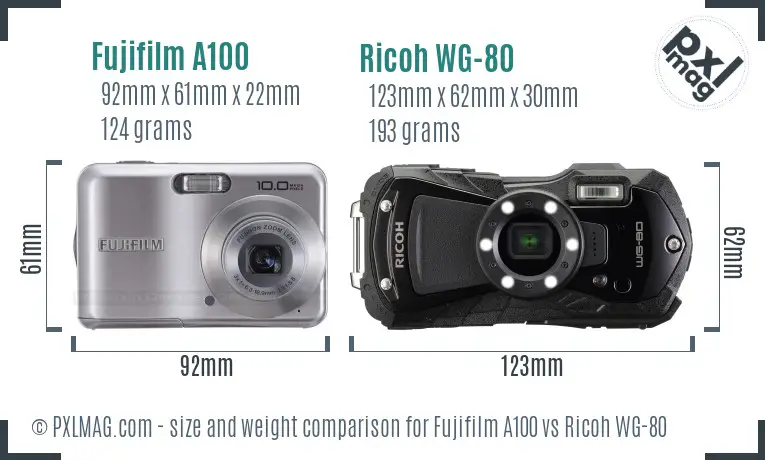 Fujifilm A100 vs Ricoh WG-80 size comparison Fujifilm A100 vs Ricoh WG-80 size comparison