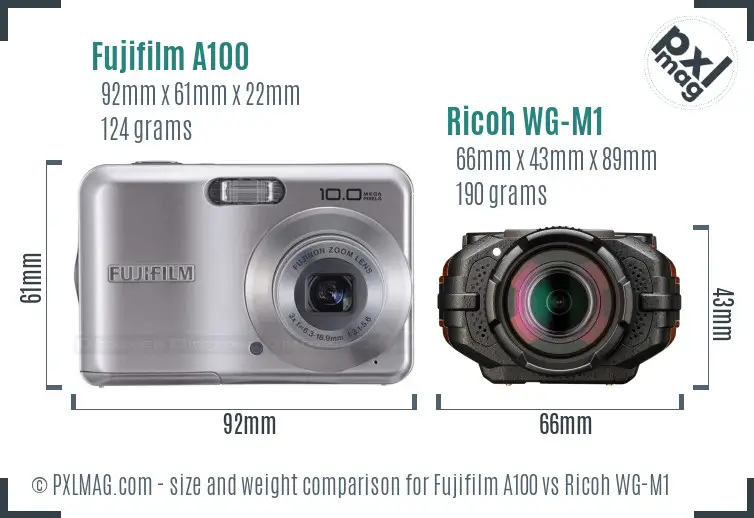 Fujifilm A100 vs Ricoh WG-M1 size comparison