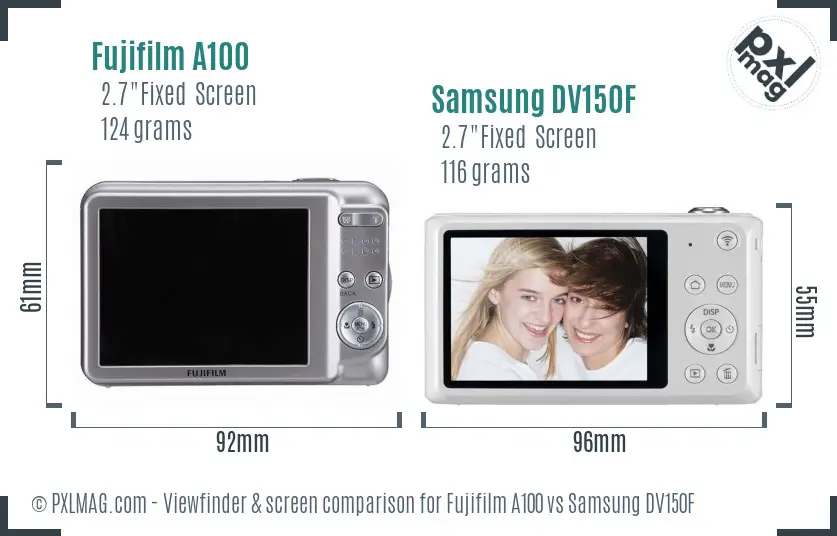 Fujifilm A100 vs Samsung DV150F Screen and Viewfinder comparison