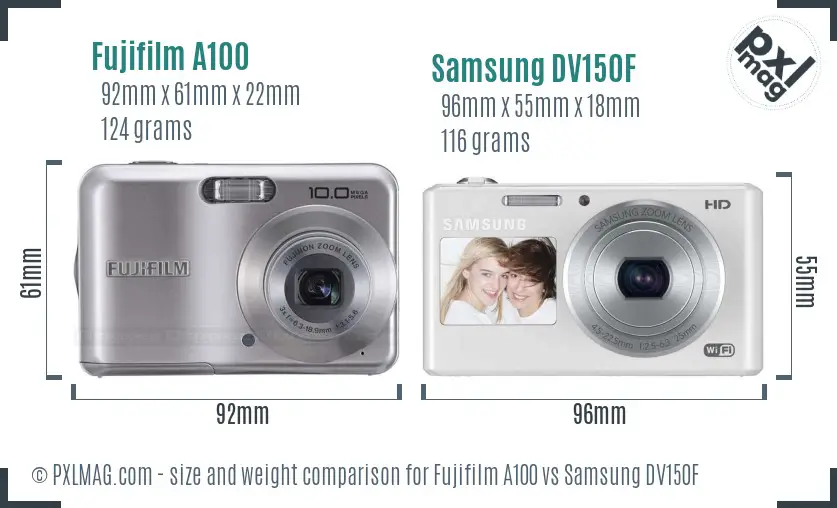 Fujifilm A100 vs Samsung DV150F size comparison