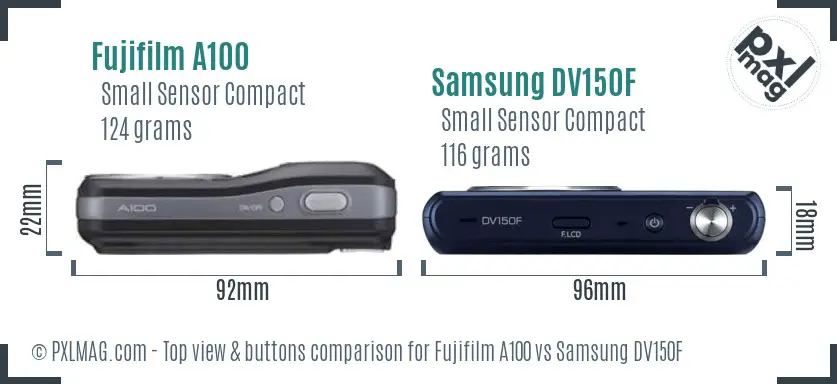 Fujifilm A100 vs Samsung DV150F top view buttons comparison