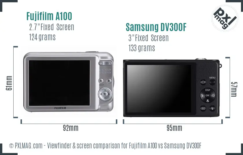 Fujifilm A100 vs Samsung DV300F Screen and Viewfinder comparison