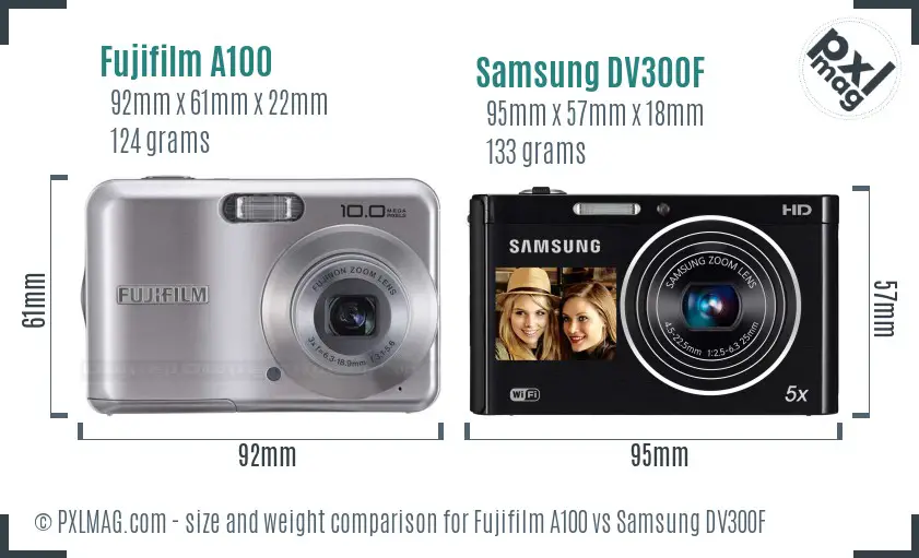 Fujifilm A100 vs Samsung DV300F size comparison
