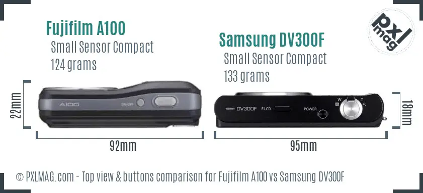 Fujifilm A100 vs Samsung DV300F top view buttons comparison