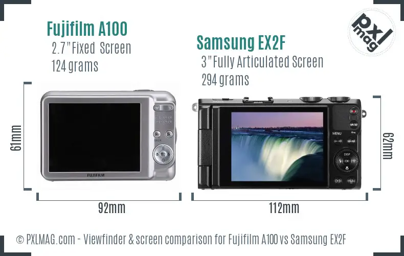 Fujifilm A100 vs Samsung EX2F Screen and Viewfinder comparison