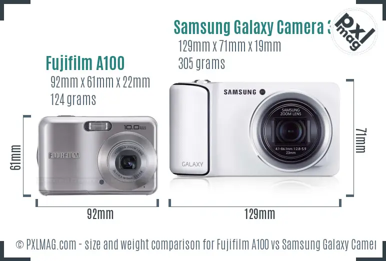 Fujifilm A100 vs Samsung Galaxy Camera 3G size comparison