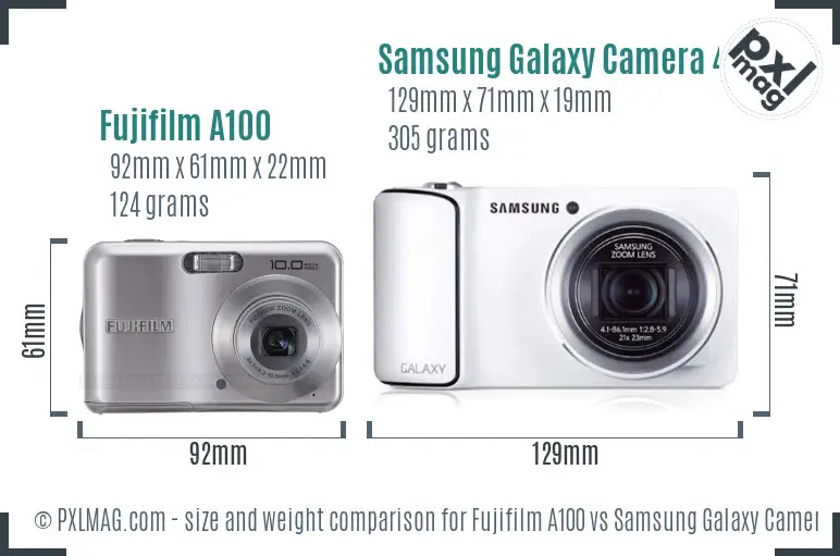 Fujifilm A100 vs Samsung Galaxy Camera 4G size comparison