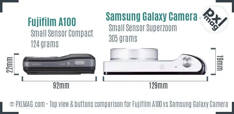 Fujifilm A100 vs Samsung Galaxy Camera 4G top view buttons comparison