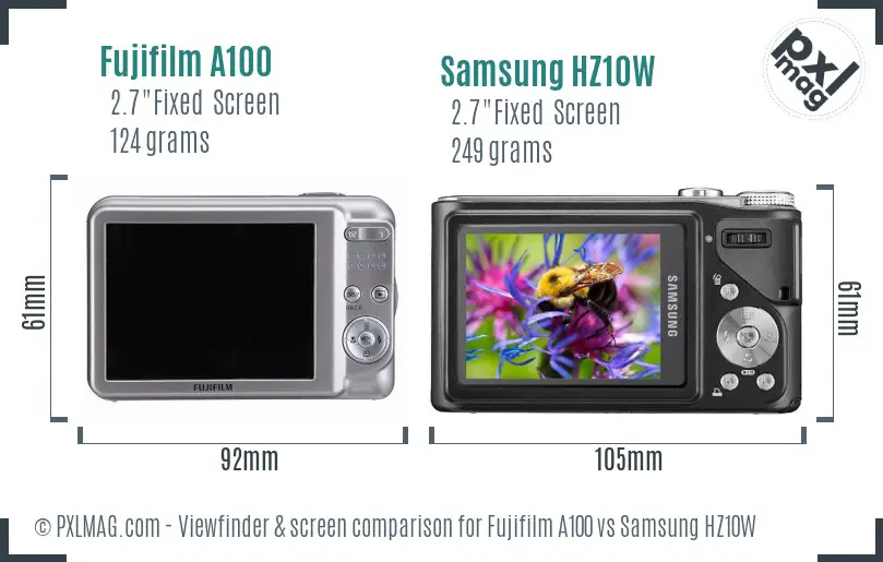 Fujifilm A100 vs Samsung HZ10W Screen and Viewfinder comparison