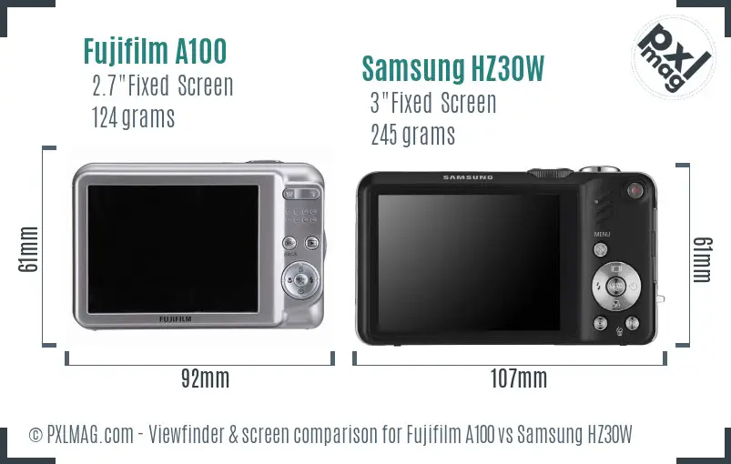 Fujifilm A100 vs Samsung HZ30W Screen and Viewfinder comparison