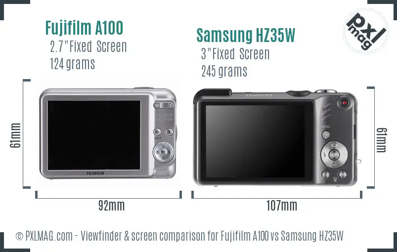 Fujifilm A100 vs Samsung HZ35W Screen and Viewfinder comparison