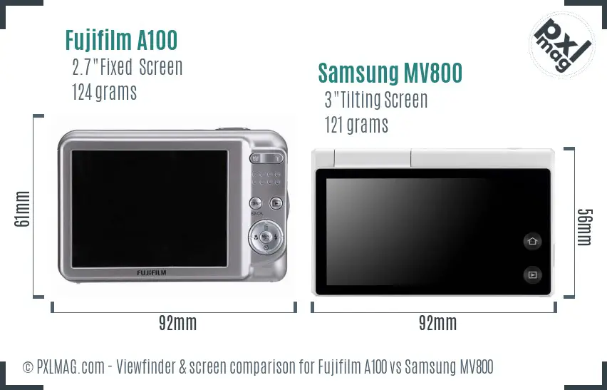 Fujifilm A100 vs Samsung MV800 Screen and Viewfinder comparison