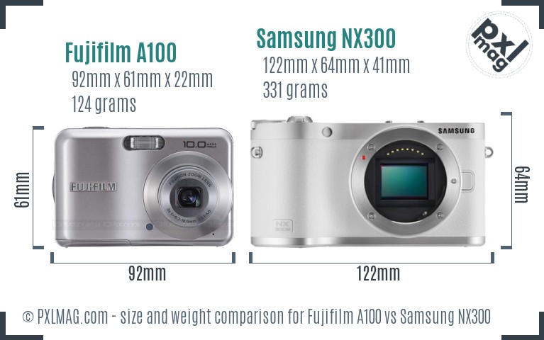 Fujifilm A100 vs Samsung NX300 size comparison
