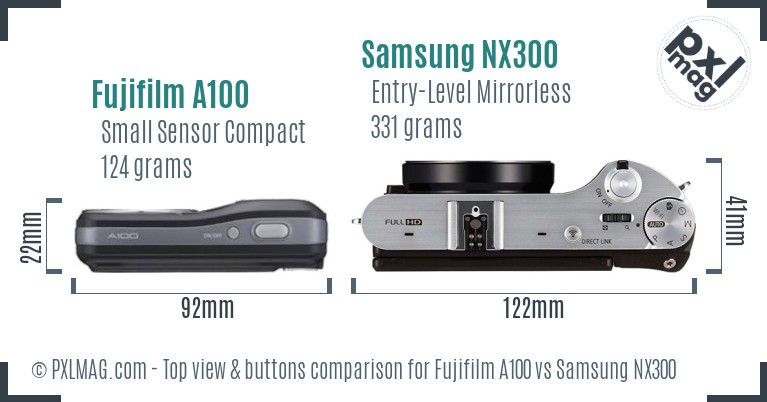 Fujifilm A100 vs Samsung NX300 top view buttons comparison