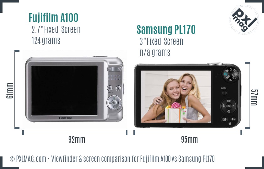Fujifilm A100 vs Samsung PL170 Screen and Viewfinder comparison