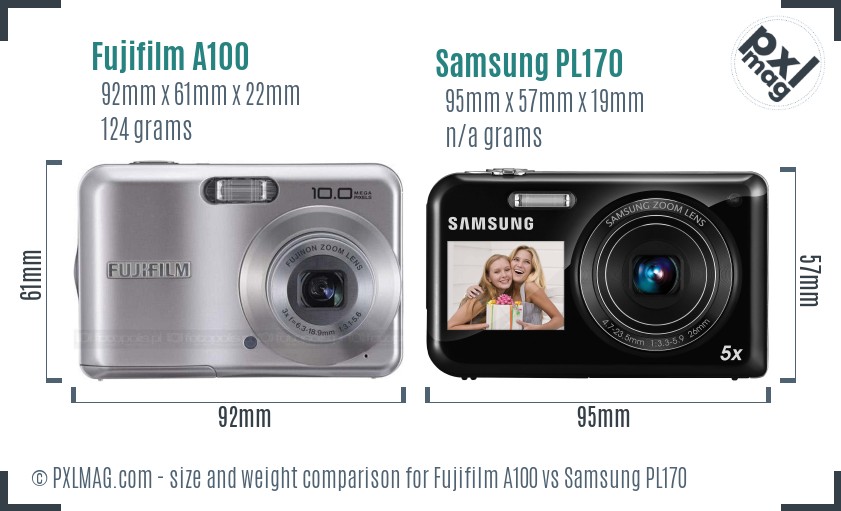 Fujifilm A100 vs Samsung PL170 size comparison