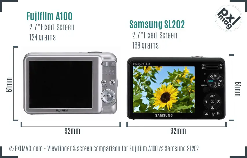 Fujifilm A100 vs Samsung SL202 Screen and Viewfinder comparison