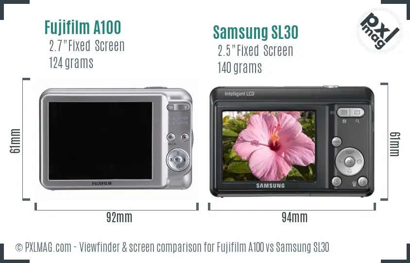 Fujifilm A100 vs Samsung SL30 Screen and Viewfinder comparison