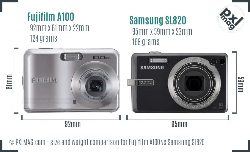 Fujifilm A100 vs Samsung SL820 size comparison Fujifilm A100 vs Samsung SL820 size comparison