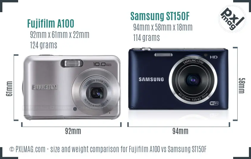 Fujifilm A100 vs Samsung ST150F size comparison